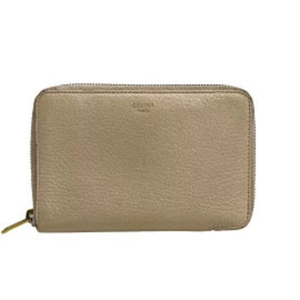 Celine Zip Around Bi fold Wallet Round Zipper Ivory White Leather